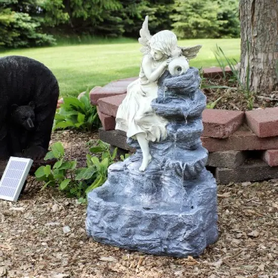 Sunnydaze Outdoor Solar Powered Angel Falls Water Fountain with Battery Backup and Submersible Pump - 27" image {5}