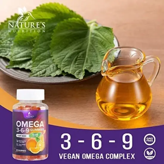 Omega 3 6 9 Vegan Gummies - Triple Strength Omega 3 Supplement Gummy - 369 Heart Support & Brain Support - 60 Gummies By Nature's Nutrition image {4}