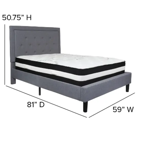 Flash Furniture Roxbury Full Size Tufted Upholstered Platform Bed in Light Gray Fabric with Pocket Spring Mattress image {2}