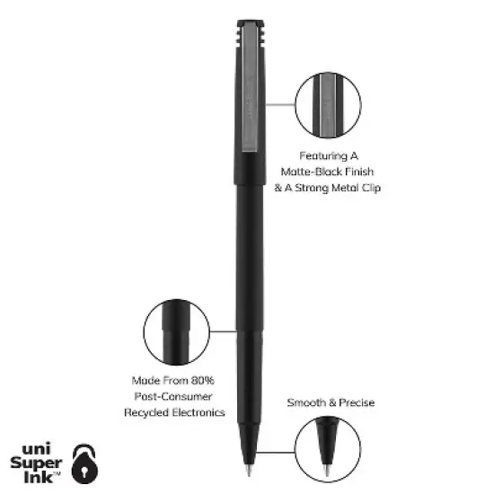 uni-ball uniball Roller Rollerball Pens Micro Point 0.5mm Black Ink 36/Pack (1921065) image {2}