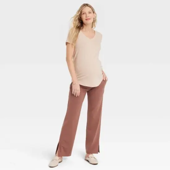 Under Belly Wide Leg Ponte Maternity Pants - Isabel Maternity by Ingrid & Isabel&trade; Brown image {2}