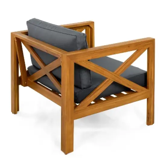 FIONECA Patio Conversation Set, 2 Acacia Wood Armchairs with Dark Grey Cushions & Side Table, Outdoor Leisure Set for Backyard, Lawn, Balcony image {13}