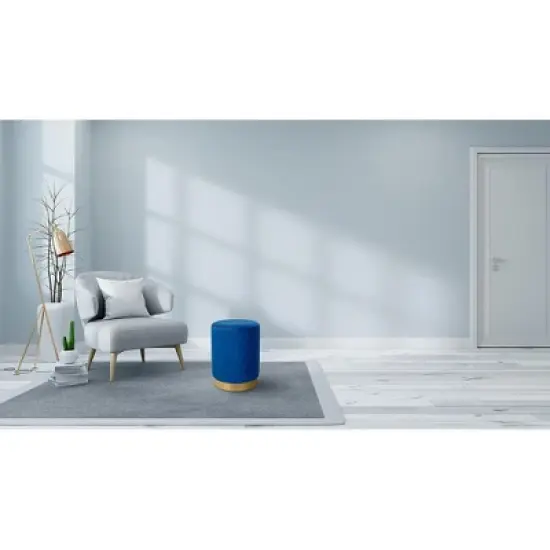 BirdRock Home Round Velvet Ottoman Foot Stool with Lattice - Blue image {2}