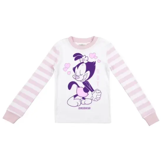 Animaniacs Dot and Hearts with Pink and White Stripe Pattern Youth Girl's Long Sleeve Pajama Set image {1}
