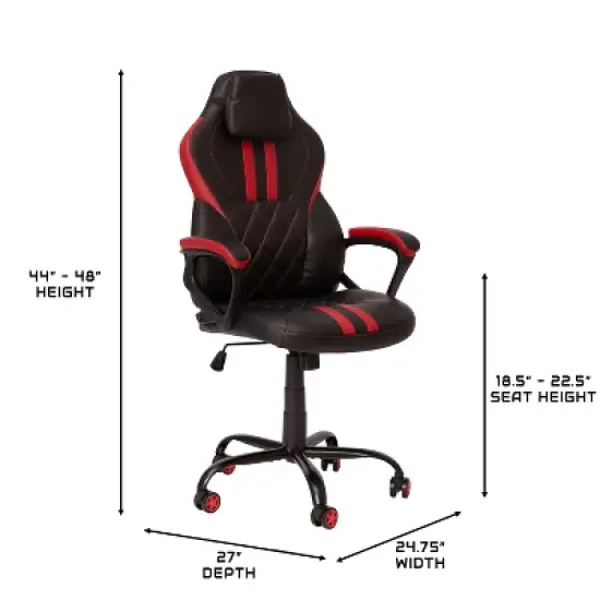 BlackArc High Back Gaming Chair with Red and Black Faux Leather Upholstery, Adjustable Swivel Seat and Padded Flip-Up Arms image {6}