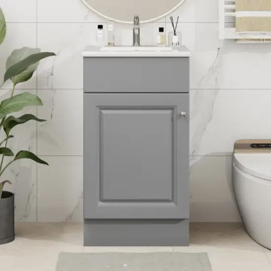 Christopher Knight Home Katniss Modern 18"  Bathroom Vanity with Ceramic Sink and Adjustable Shelf image {3}