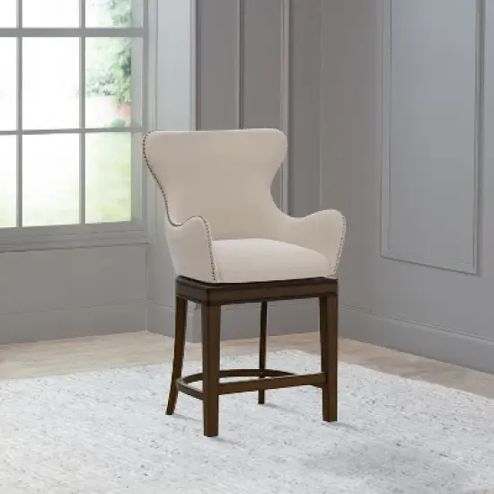 25.75" Caydena Memory Return Swivel Wood Counter Height Barstool Rustic Gray/Cream Fabric - Hillsdale Furniture image {1}