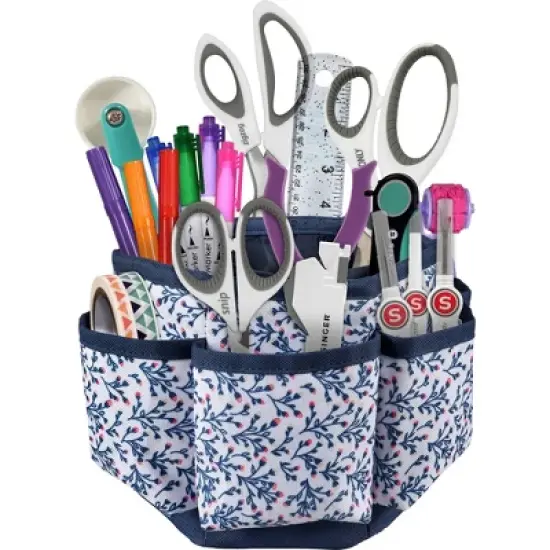 Singer Sewing Storage Organizer Desktop Spinner Navy Floral Print image {5}