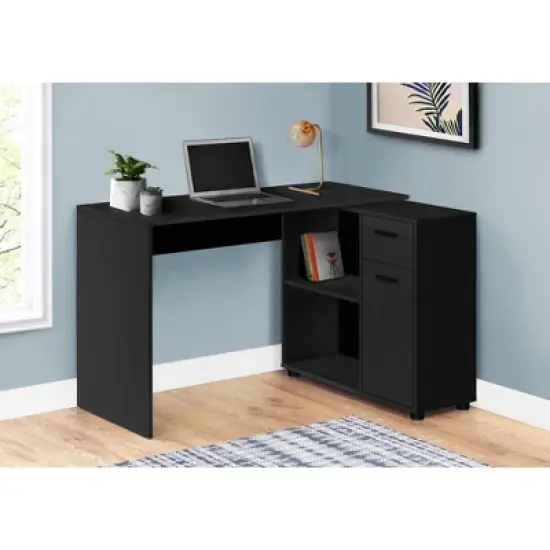 Monarch Specialties Workstation with Storage Shelves and Cabinet for Home & Office-Contemporary Style L Shaped Computer Desk, 46" L image {6}