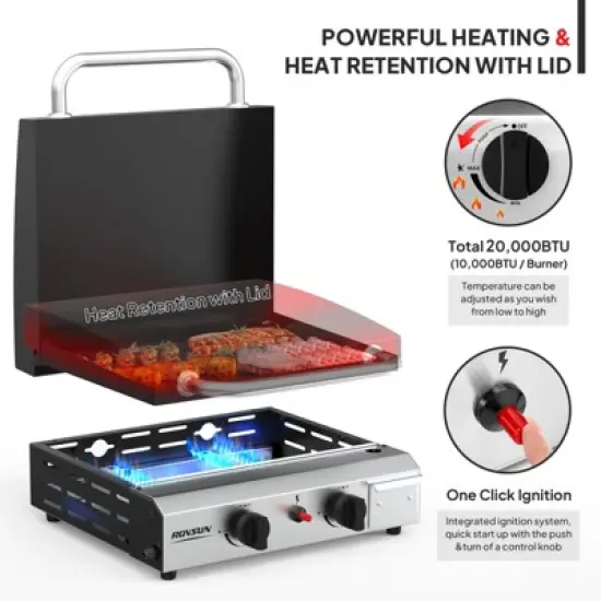 ROVSUN 2-4 Burner Propane Gas Griddle with Ignition and Regulator, 20000-40000BTU Potatble Grill for Backyard Patio Outdoor Cooking BBQ image {1}