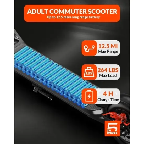 5TH WHEEL V20PRO Electric Scooter - 600W Peak, 18 mph, 12 Mile Range, 265 lbs Capacity, 10" Solid Tires, with Turn Signals image {8}