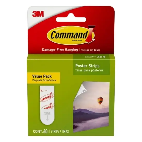 Command 60 Strips Poster Strips Value Pack Adhesives White: Wall Sticky Strips for Posters, Plastic Mounting Adhesives image {11}