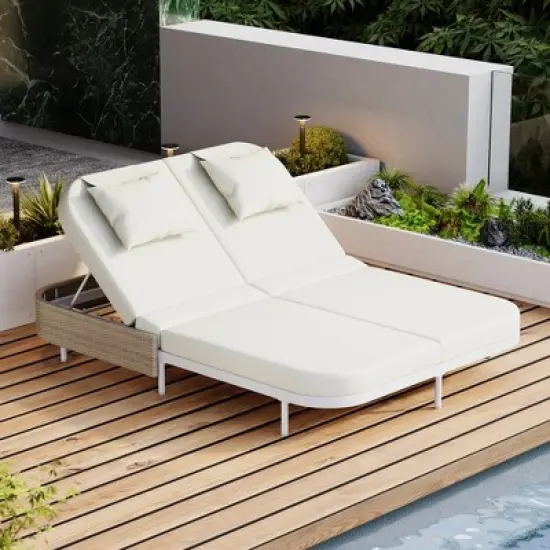 YOOCOZZ Iron & Rattan Frame Outdoor Daybed with 5-Position Adjustable Backrest image {1}