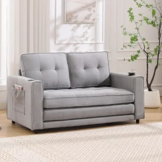 Folding Sofa Bed With Two Storage Pockets,Linen Convertible Foldable Couch Bed,Loveseat Sleeper Sofa,Couches For Living Room,Apartment-Cuddlewood image {10}