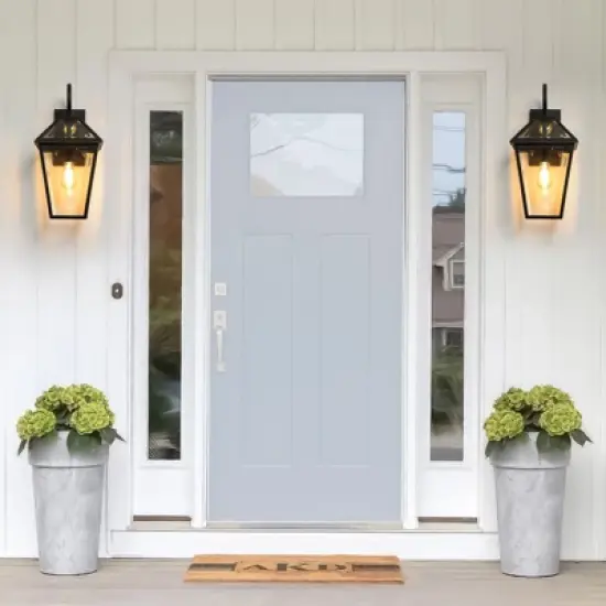 21"(H) 1-Pack Outdoor Wall Lantern Light &uml;C Modern Black Metal & Clear Glass Sconce for Porch, Patio, and Garden Lighting (Bulb Not Included) image {8}