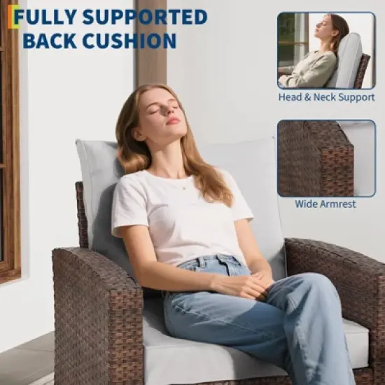 2-Piece Patio Swivel Rocker Set w/ Rattan Table & Cushions - Outdoor Wicker Chairs for Deck, Porch image {6}