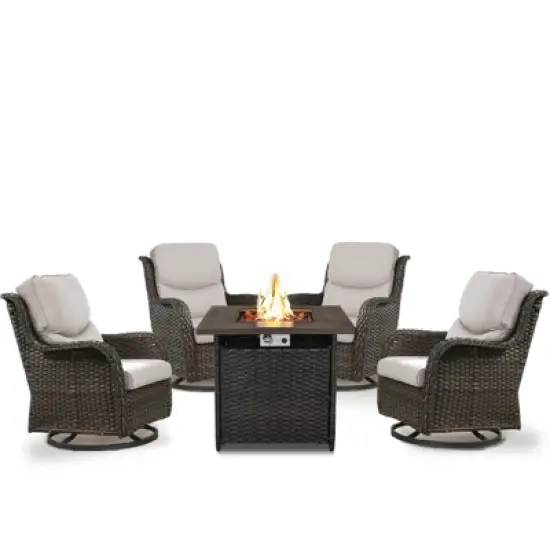 Belord Patio Swivel Chair Set of 4 with 30" Propane Fire Pit Table, Patio Furniture Set with High Back Swivel Rocker Patio Chairs and Firepit Table image {10}