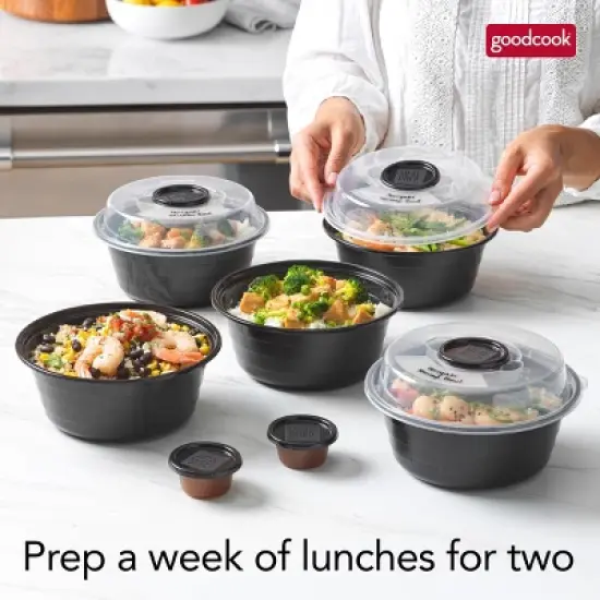 GoodCook Meal Prep Salad Bowls Containers + Lids & Condiment Cup - 4Cups - 20pcs/10ct - Black image {5}