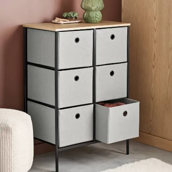 Fabric 6-Bin Tall Vertical Dresser Black Frame - Room Essentials&trade; image {1}
