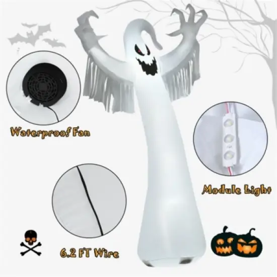 Syemin Decorative Holiday Scene Props Halloween Inflatable Decoration Giant Halloween Inflatable Ghost Decor Party Yard Decoration, White, 35"*35"*96" image {3}
