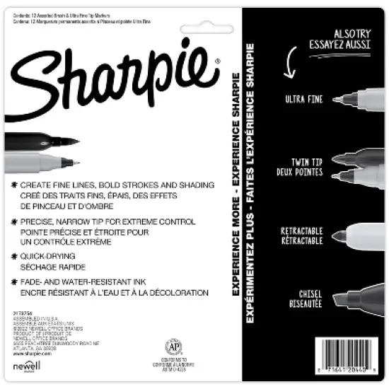 Sharpie 12pk Permanent Markers Brush and Ultra Fine Twin Assorted Colors image {5}