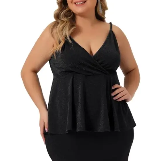 Agnes Orinda Women's Plus Size V Neck Wrap Peplum Sleeveless Ruffle Hem Camisole image {5}