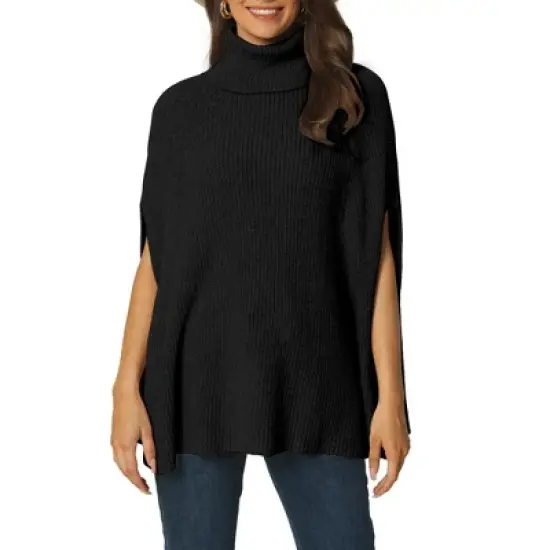 Seta T Women's Spring Fall Fashion Turtleneck Ribbed Knit Cape Sweater image {7}