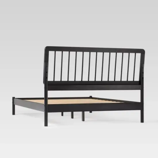 Saracina Home Queen MidCentury Modern Solid Wood Bed with Framed Spindle Headboard image {4}