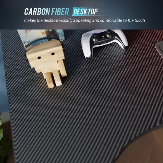 FDW 47 Inch Gaming Desk PC Carbon Fiber Table Ultimate Gamer Workstation with Cup Holder & Headphone Hook for Home Office image {4}