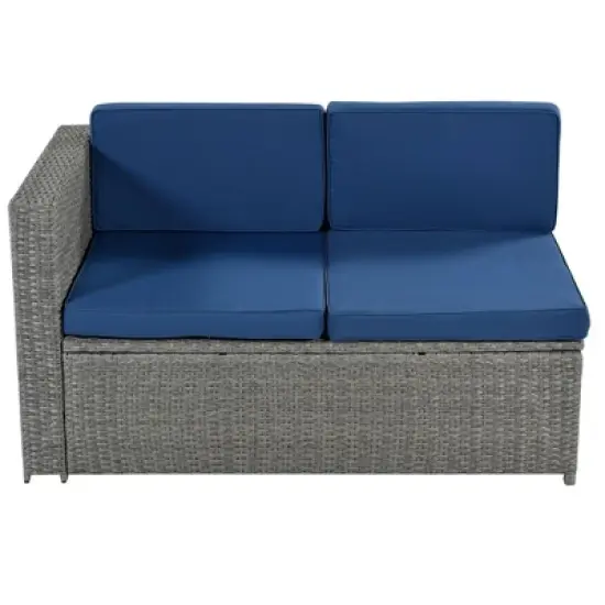 9pc Wicker Patio Conversation Set with Cushions - Blue - GODEER image {15}