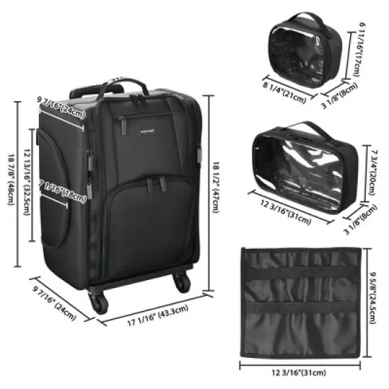 Byootique Rolling Makeup Case with Independent Travel Toiletry Bags Black image {6}