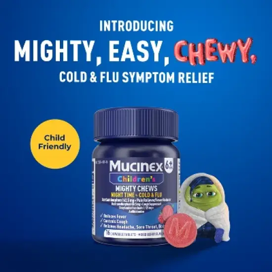 Mucinex Kids' Mighty Chews CCF - Night Chewables - Acetaminophen, Dextromethorphan - 16ct image {2}