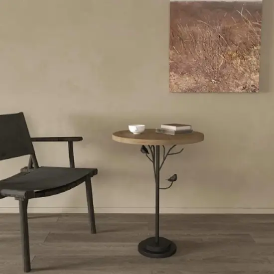 KWPZQEB Small Round Side Table, Modern Accent End Table Coffee Table with Metal Leg, Coffee Martini Table for Small Spaces, Bedroom, Corners, Natural image {6}