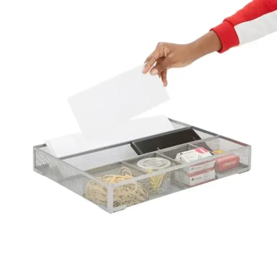 Mind Reader 2pc Mesh Deep Desk Drawer Organizer Silver image {2}