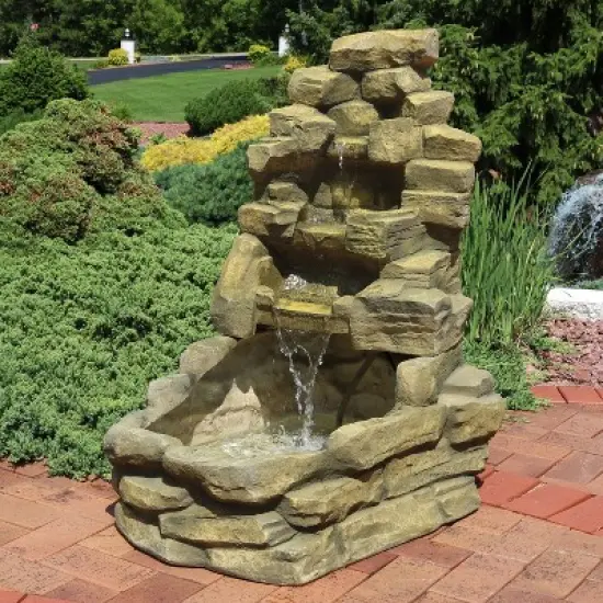 Sunnydaze 37"H Electric Fiberglass Stone Falls Waterfall Outdoor Water Fountain image {1}