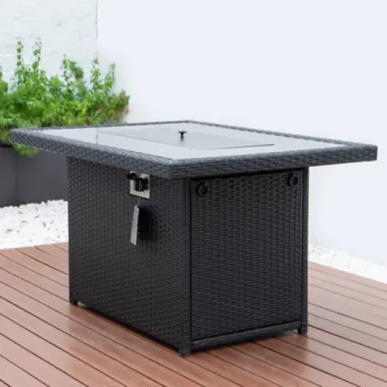 LeisureMod Mace Wicker Modern Patio Propane Fire Pit Table &ndash; Outdoor Heating Table for Patio, Deck, Balcony, Backyard, Garden, and Poolside Spaces image {3}