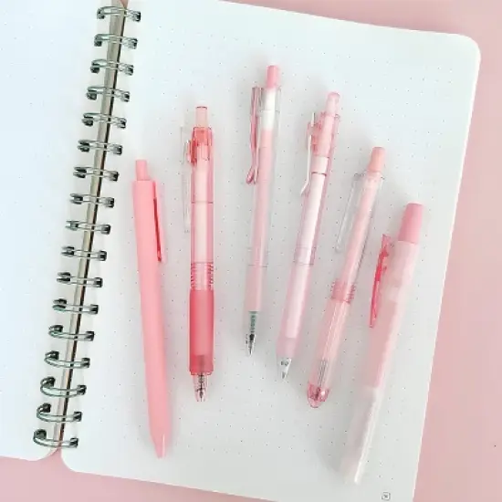 Wrapables Retractable Rollerball Pens and Highlighter Set, 0.5mm Black Gel Ink Pens for Home, Office, School (Set of 6) image {8}