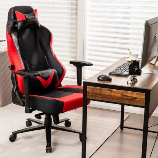 Costway Gaming Chair 360&deg; Swivel Computer Reclining Height Adjustable 4D Armrest Red image {1}