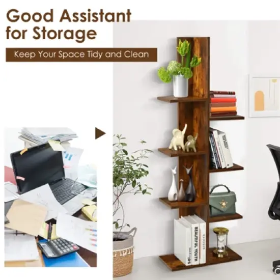 Tangkula Modern Multi-Layer Bookshelf Floor Standing Bookcase w/Anti-fall device Storage Rack for Home Office Rustic image {6}