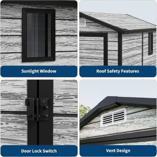 Acekool 6x4 FT Outdoor Resin Storage Shed, Lockable Double Doors, Window, Vent, Plastic Garden Shed image {4}