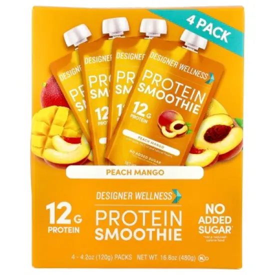 Designer Wellness Protein Smoothie, Peach Mango, 4 Packs, 4.2 oz (120 g) Each image {3}