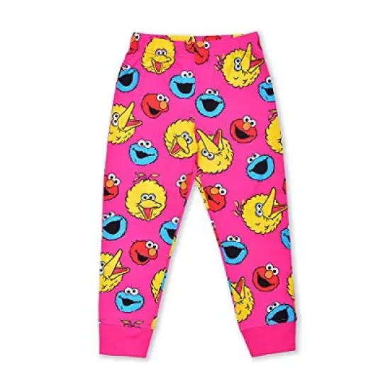 Sesame Street Girl's Elmo, Big Bird, and Cookie Monster 2 Pack Graphic Printed Long Sleeve Tee Shirt and Jogger Pants Set for infant image {1}
