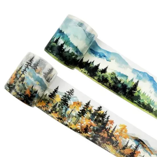 Wrapables Aesthetic Scenic Landscapes PET Washi Tapes for Scrapbooking, Stationery, Journaling, Diary, Card Making (Set of 2) image {4}