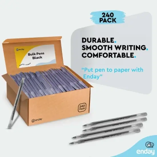 Enday Bulk Ballpoint Pens (240 Pack) Ink pens bulk, Medium Point 1.0mm, office, Smooth Writing black ink pens for School, Home, and Office. image {3}