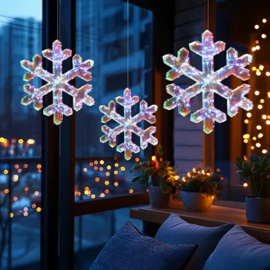 LuxenHome 3-Piece Snowflake Holiday Decoration Set with Battery-Operated Lights Clear image {10}