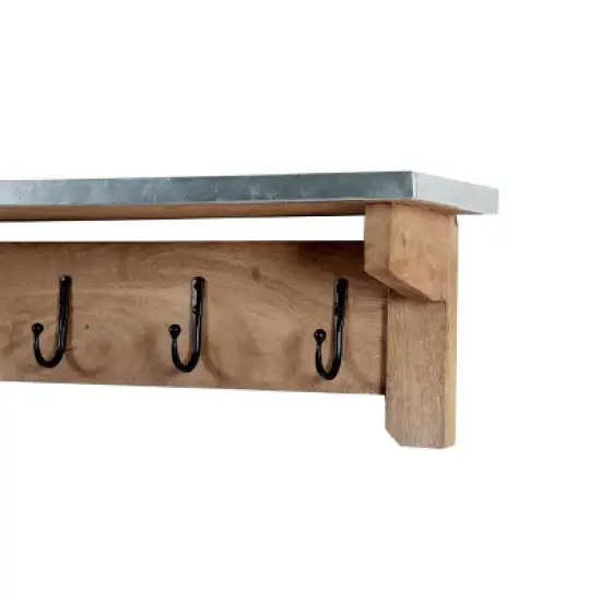 Millwork Bench with Coat Hook Shelf Wood and Zinc Metal Silver/Light Amber - Alaterre Furniture image {5}