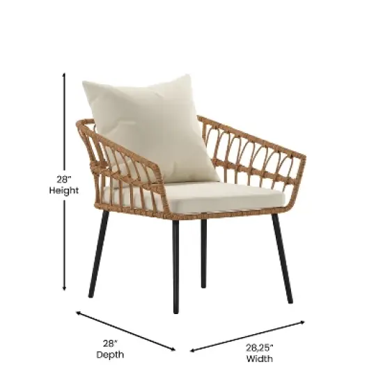 Merrick Lane Four Piece Indoor/Outdoor Boho Open Weave Natural Rattan Rope Patio Set with Two Chairs, Loveseat and Table with Cushions image {6}