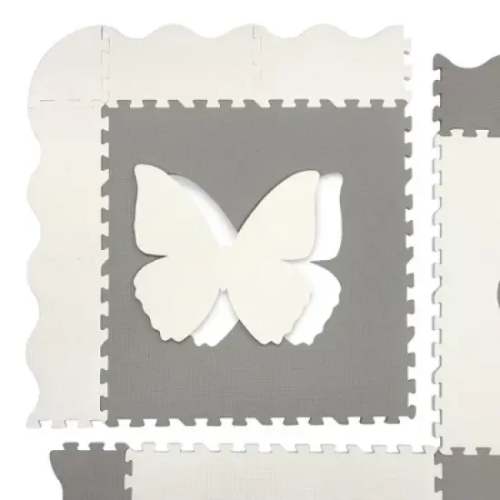 Sorbus Gray and White Butterfly, Star, Heart, and Flower shapes Interlocking Puzzle Foam Mat (4 Tile Pieces) for playroom, nursery and more image {2}