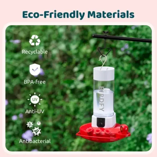 Birdfy Dual HD Camera Mounted 12" Hummingbird Feeder White: Weather-Resistant, UV-Protected, Easy to Assemble image {6}