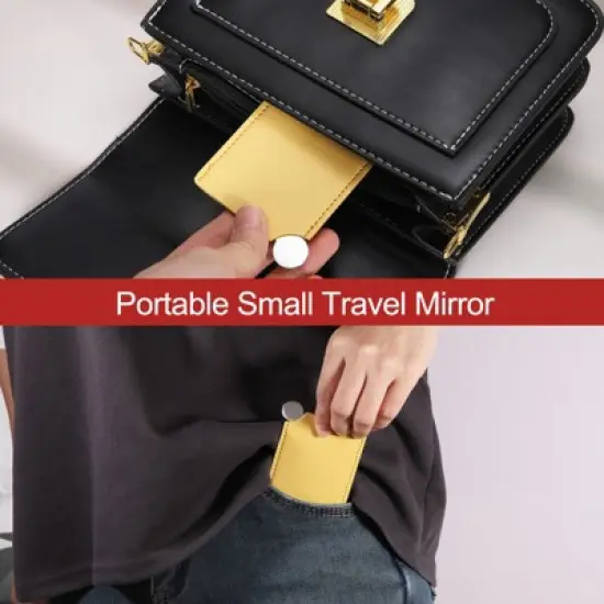 Unique Bargains PU Leather Travel Compact Handheld Mini Mirror image {4}